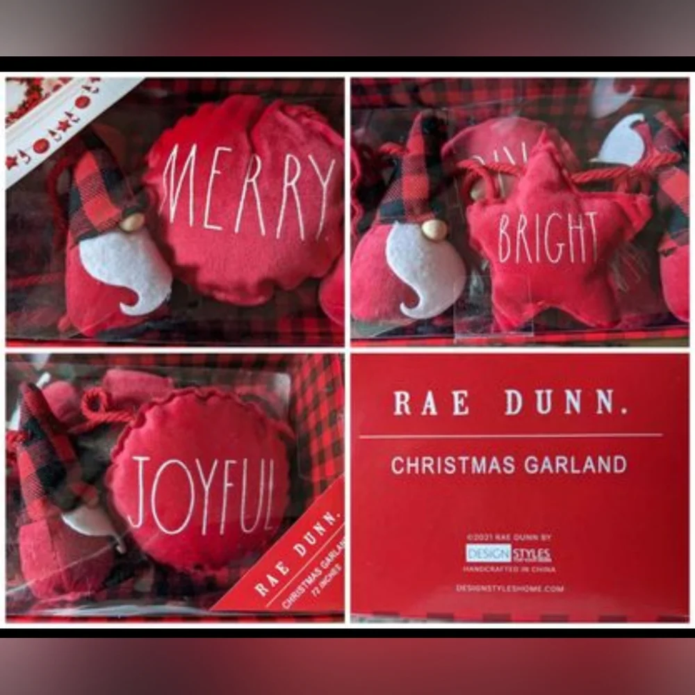 Rae Dunn Fabric Gnome Christmas Garland MERRY JOYFUL BRIGHT